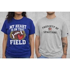 2 Shirt Lot Graphic T-Shirts Football Fan + Spartans Tee Casual Short Sleeve Lot